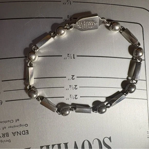 Alicia Mexico 925 Sterling Silver Beaded Bar Link Bracelet Signed 18g - Picture 5 of 7